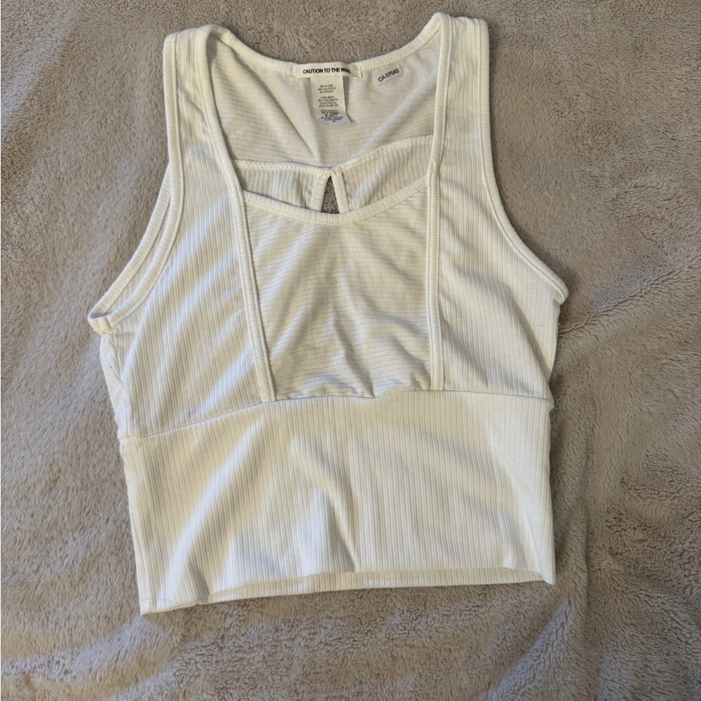 Caution To The Wind White Ribbed Top